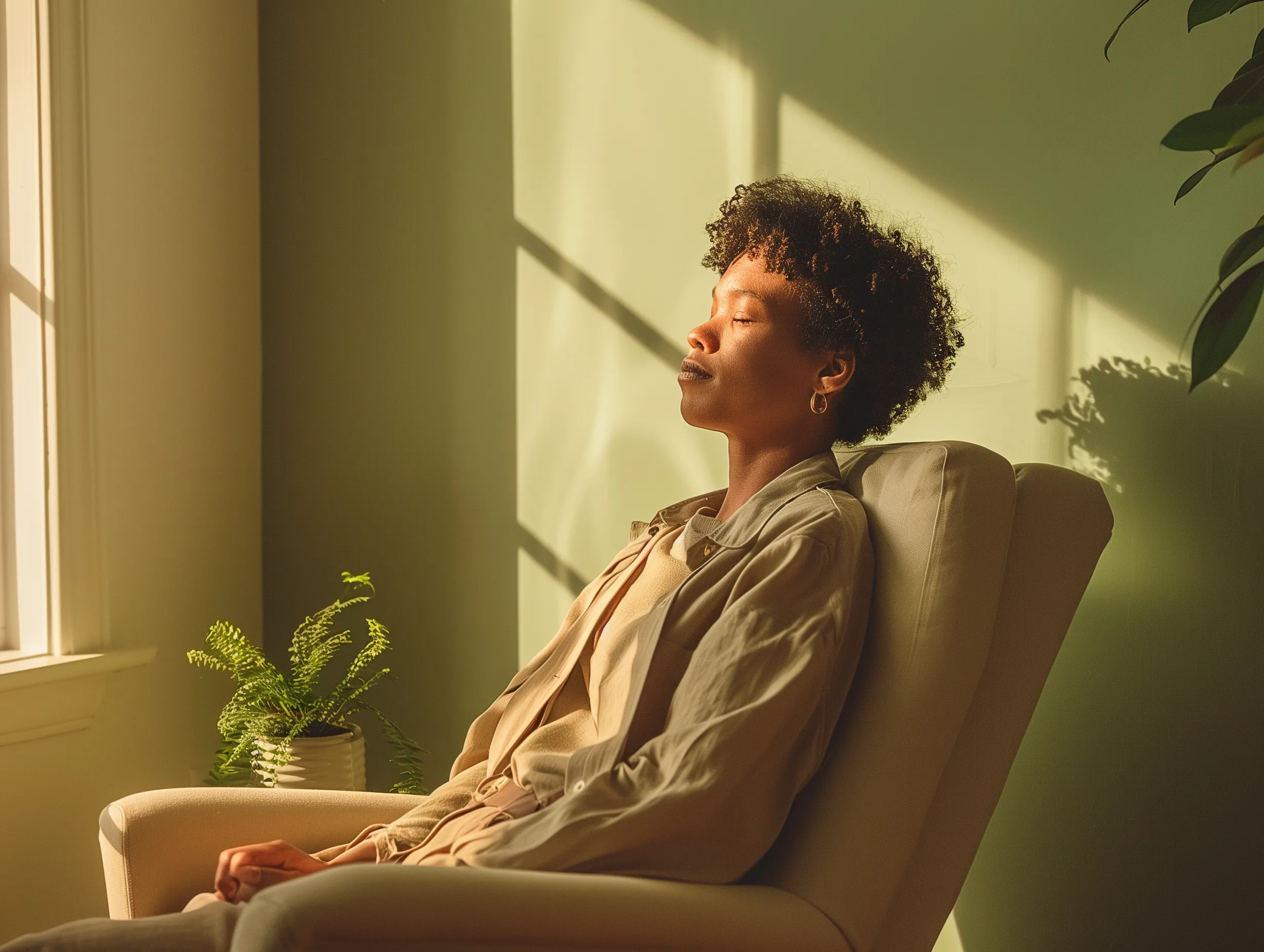 Person finding peace during therapy session