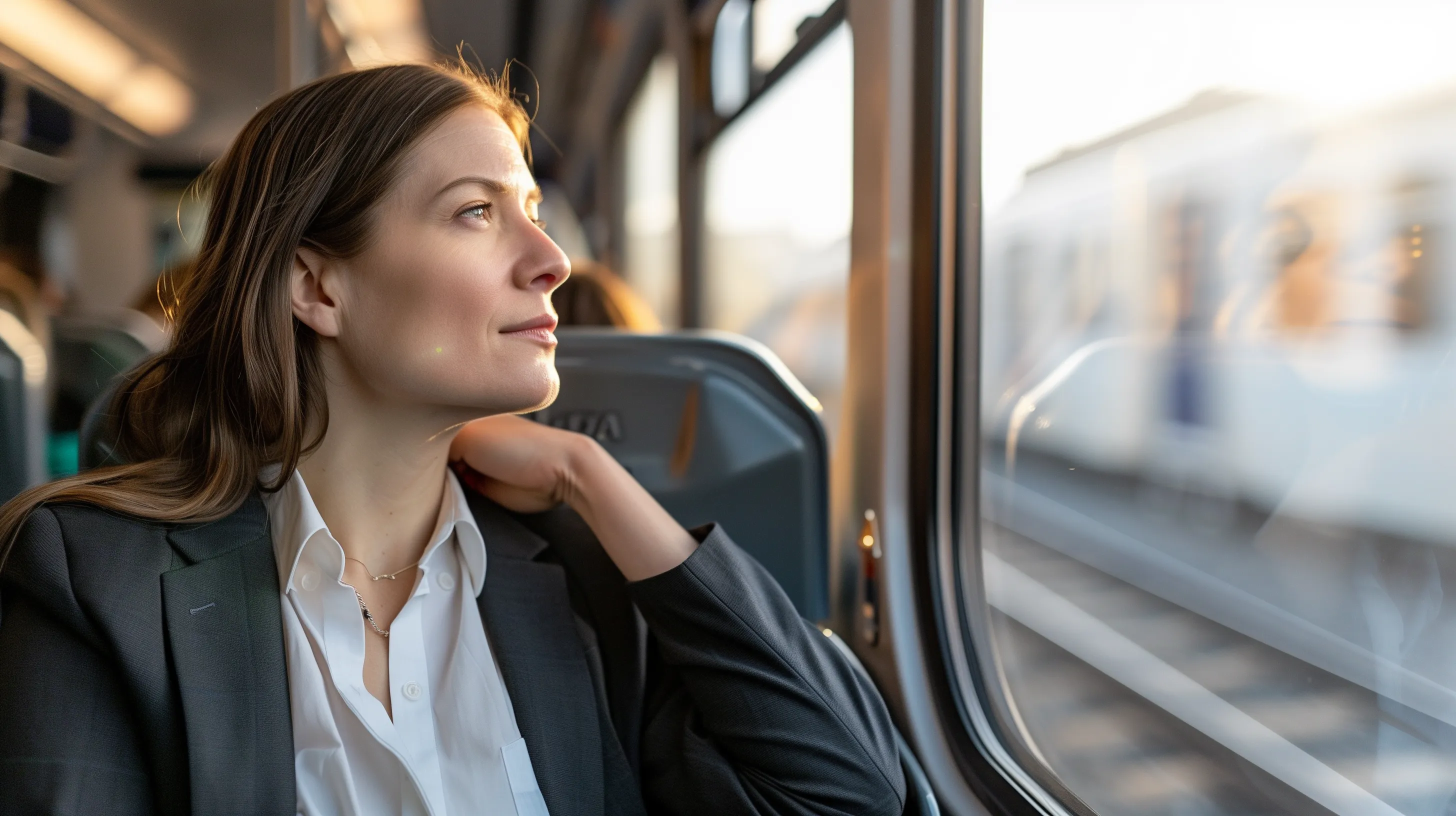 Person practicing mindfulness during morning commute